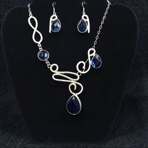 925 sterling silver set with blue crystal